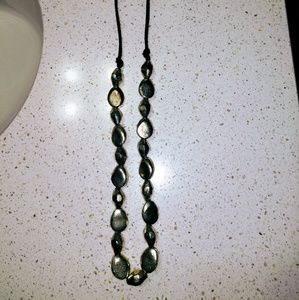 Long Silver Beaded Hammered Necklace